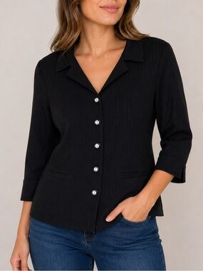 Koret Petite Vintage Black Button Front Blazer Jacket 3/4 Sleeve Size 6P